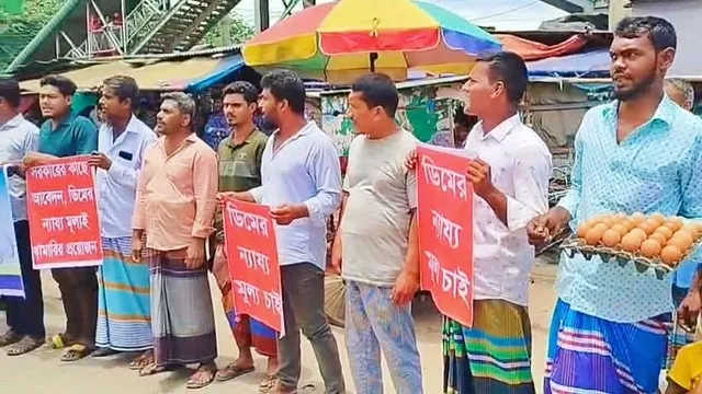 ডিমের ন্যায্যমূল্য না পেয়ে খামারিদের মানববন্ধন