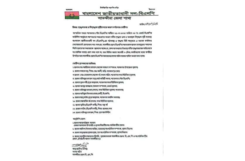 শ্যামনগরে বিএনপি’র ১৩ নেতাকর্মীকে শোকজ