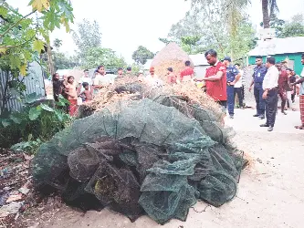 ঝিনাই নদী ও কাতলা বিল থেকে অবৈধ জাল জব্দ
