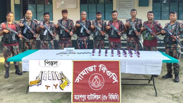 ঝিনাইদহের মহেশপুর সীমান্তে বিজিবির অভিযান, অস্ত্র, গুলি ও মাদক উদ্ধার