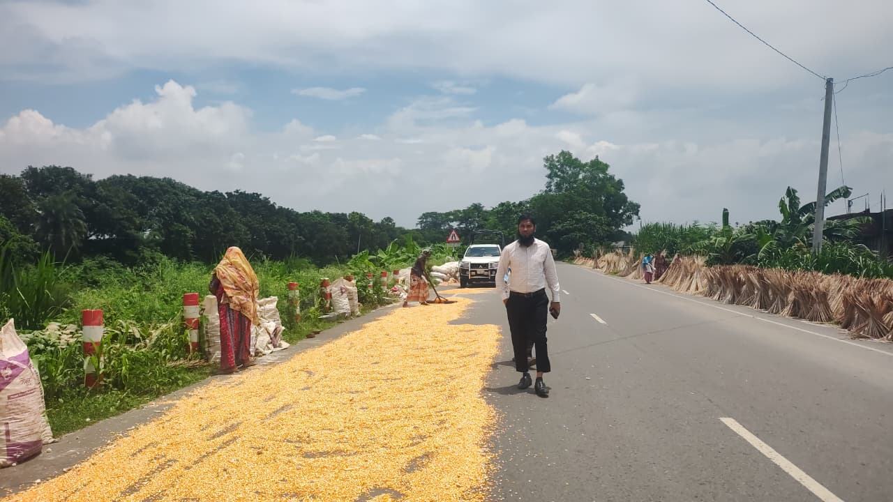 নাটোর -নওগাঁ মহাসড়ক দখল করে ভুট্টা মাড়াই, দুইজনকে জরিমানা