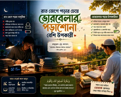 রাত জেগে পড়ার চেয়ে ভোরবেলার পড়াশোনা বেশি উপকারি