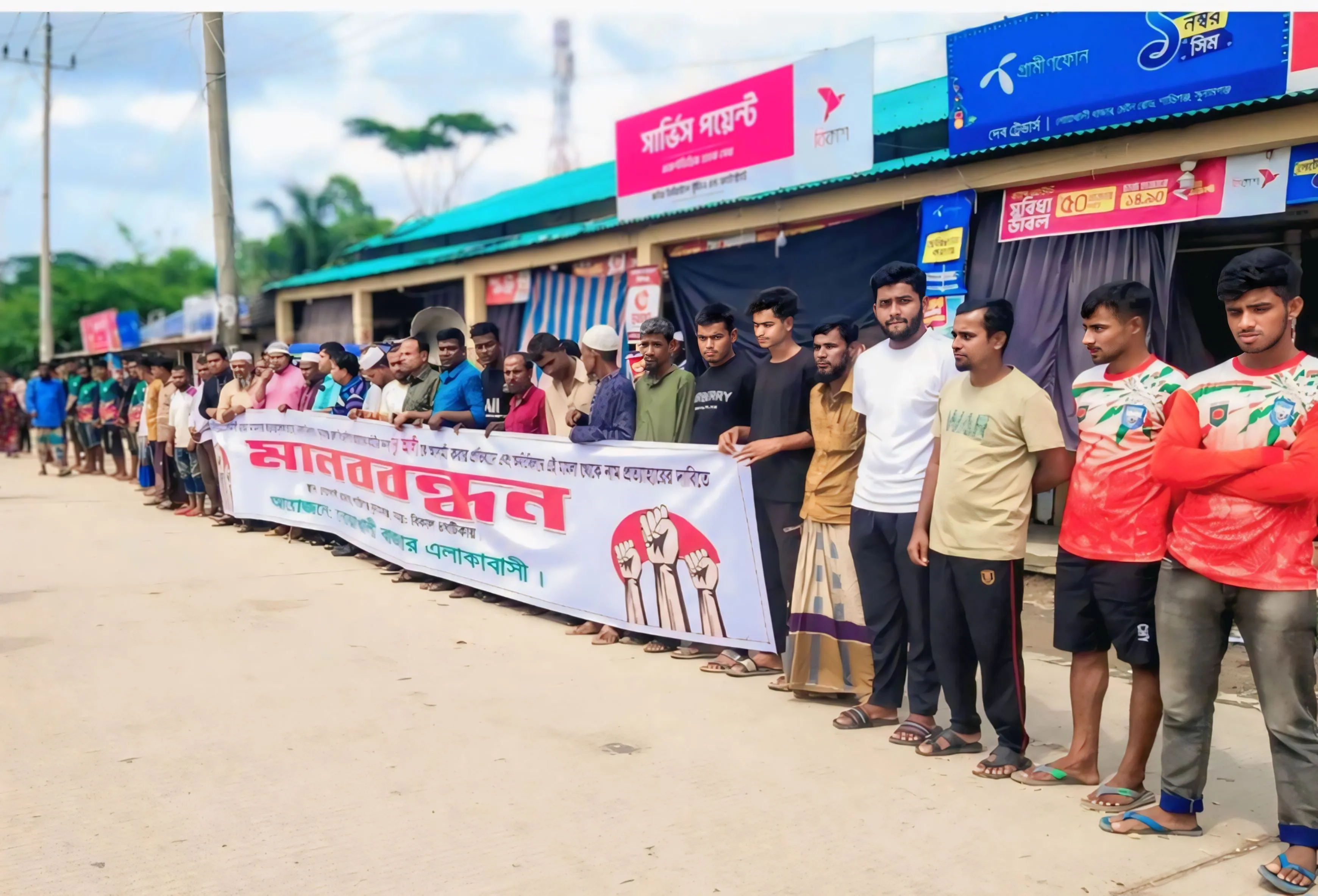 হত্যা মামলায় মিথ্যা আসামী করার প্রতিবাদে মানববন্ধন